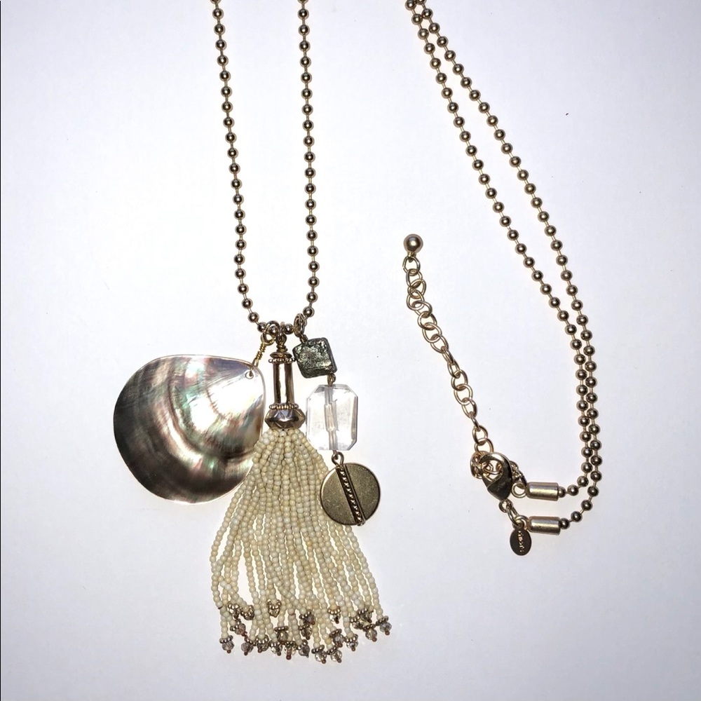 Chico’s Shell Tassel Medallion Necklace